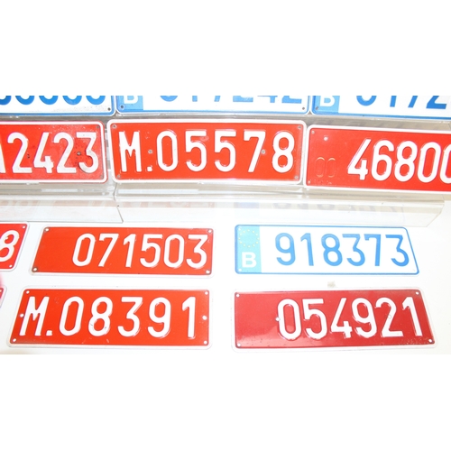 749 - Qty of vintage pressed aluminium car number plates to British and European examples, largest approx ... 