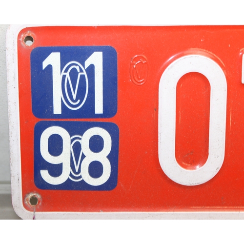 749 - Qty of vintage pressed aluminium car number plates to British and European examples, largest approx ... 