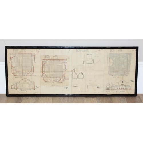 455 - The Queens Hall Enfield, a framed collection of early 20th century drawings depicting the interior a... 