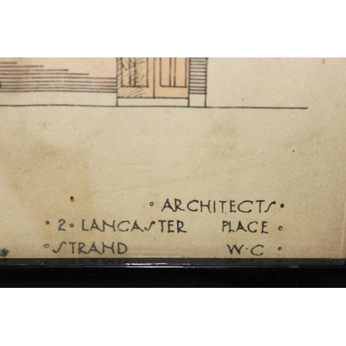 455 - The Queens Hall Enfield, a framed collection of early 20th century drawings depicting the interior a... 