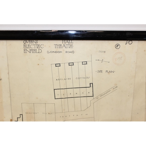 455 - The Queens Hall Enfield, a framed collection of early 20th century drawings depicting the interior a... 