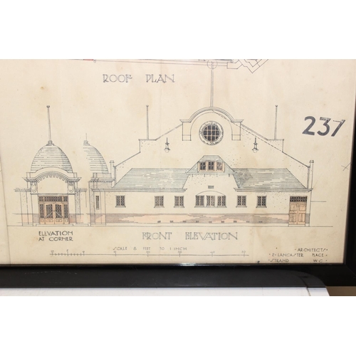 455 - The Queens Hall Enfield, a framed collection of early 20th century drawings depicting the interior a... 