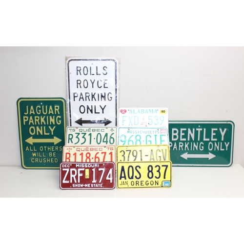 456 - Qty of pressed metal signs, to inc Bentley, Jaguar and Rolls Royce Parking Only, and a number of ass... 