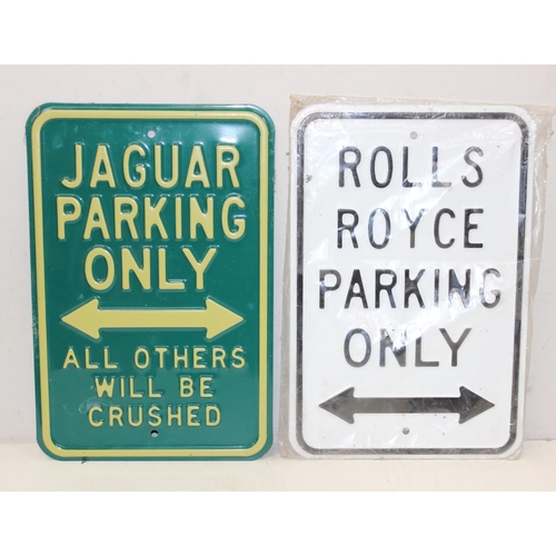 456 - Qty of pressed metal signs, to inc Bentley, Jaguar and Rolls Royce Parking Only, and a number of ass... 