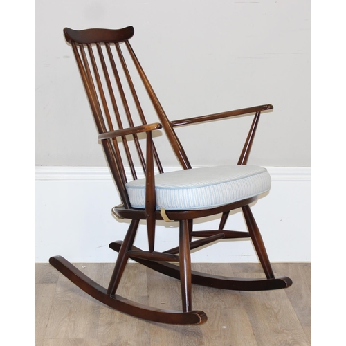 129 - Retro Ercol Goldsmith rocking chair with cushion, approx 61cm wide x 86cm tall