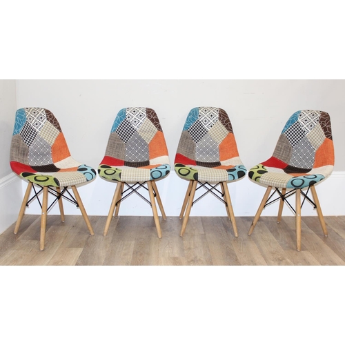 37 - A set of 4 retro style patchwork covered dining chairs with wooden and metal legs by Westwood of Ess... 