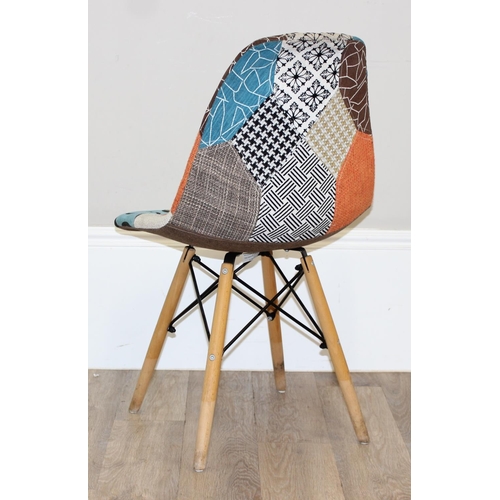 37 - A set of 4 retro style patchwork covered dining chairs with wooden and metal legs by Westwood of Ess... 