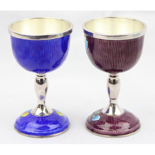 1010 - A pair of Korean .999 pure silver and cloisonne enamel goblets, presented in boxes, seemingly unmark... 