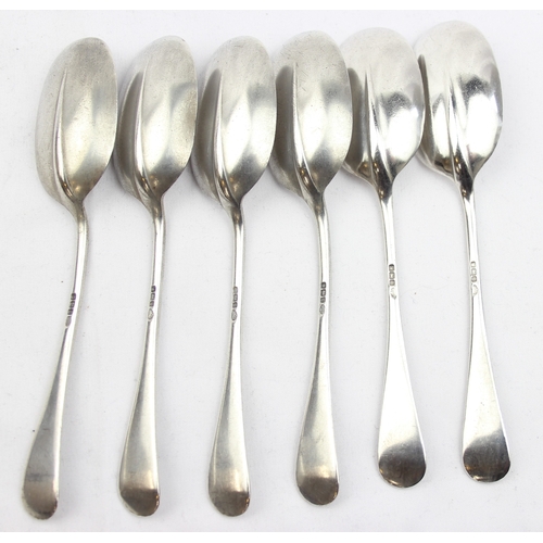 1021 - A set of 6 silver Rat-Tail dessert spoons, Sheffield 1916 by William Hutton & Sons, each with armori... 