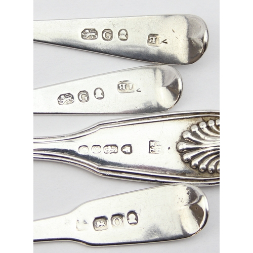 1053 - A pair of Georgian silver tea spoons with bright cut decoration, London 1802 by IB, a heavy gauge fi... 