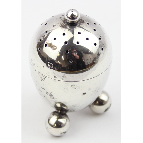 1074 - An unusual silver pepperette of ovoid form, Chester 1909 by Edward John Haseler & Noble Haseler, app... 