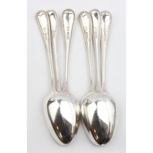 1078 - A set of 6 silver teaspoons with beaded decoration, Sheffield 1894 by Joseph Rodgers, each approx 13... 