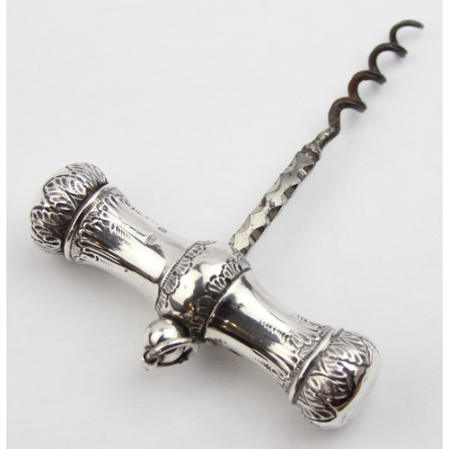 1083 - An antique silver handled corkscrew, the handle marked for Birmingham 1895 by Edward Souter Barnsley... 