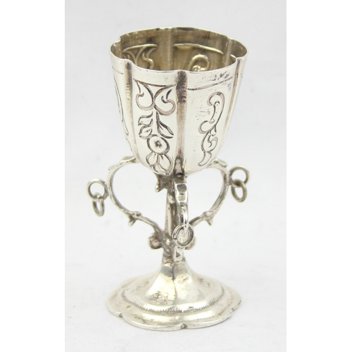 1089 - A rare miniature Dutch silver goblet or snake cup, indistinct marks to base but likely 17th century,... 