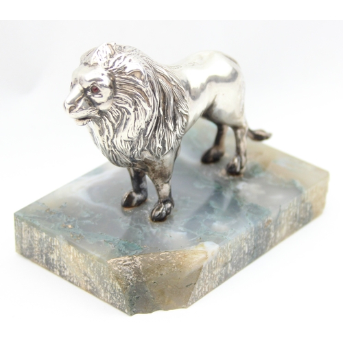 1099D - An unusual Edwardian silver model of a lion on stone base, marked for Birmingham 1908 by Henry Willi... 