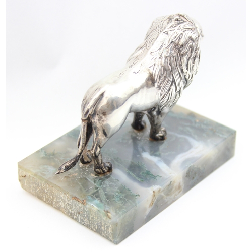 1099D - An unusual Edwardian silver model of a lion on stone base, marked for Birmingham 1908 by Henry Willi... 