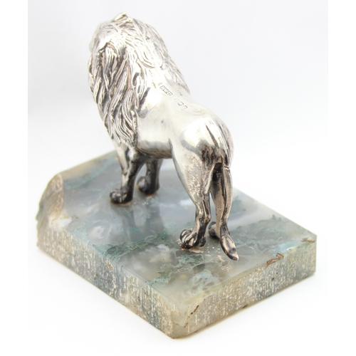 1099D - An unusual Edwardian silver model of a lion on stone base, marked for Birmingham 1908 by Henry Willi... 