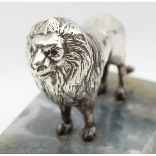 1099D - An unusual Edwardian silver model of a lion on stone base, marked for Birmingham 1908 by Henry Willi... 