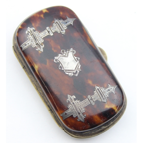 1099M - An antique silver inlaid tortoiseshell case, later converted to a vesta case, approx 70mm wide