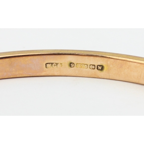 1100 - A 9ct gold plain band bangle, Birmingham 1971, approx 75mm in diameter, approx 9.02g gross