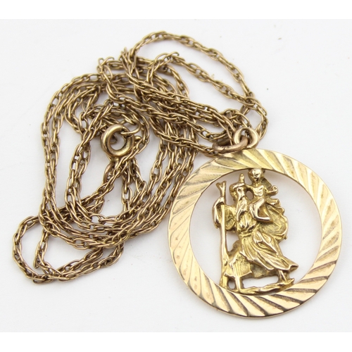 1116 - A vintage 9ct gold St Christopher on long chain, the pendant marked and the chain unmarked but XRF c... 