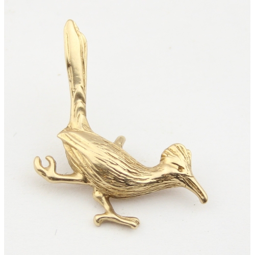 1138 - A 14ct gold pendant or charm formed as a Roadrunner bird, marked 14k and XRF confirmed, likely Ameri... 