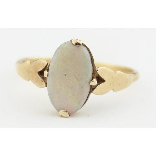 1142 - A vintage 9ct gold ring set with oval shaped opal, marked 9ct and XRF confirmed, approx size M, appr... 