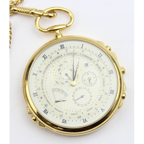 1306 - A vintage Citizen 6700 G70161 full calendar pocket watch with gold plated case and Albert chain, qua... 