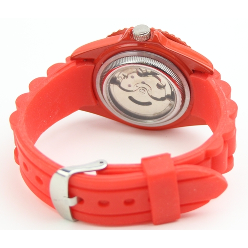 1314 - A modern St Tropez watch with red rubber strap, automatic movement