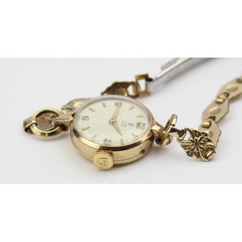 1302 - Tudor Rolex - a vintage ladies 9ct gold cased watch with gold plated strap, marked for Chester 1961,... 