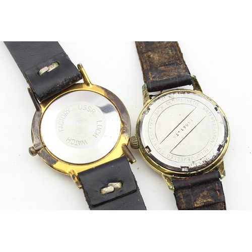 1338 - 2 vintage watches with gold plated cases and leather straps, one a Lanco Sport-de-Luxe and the other... 