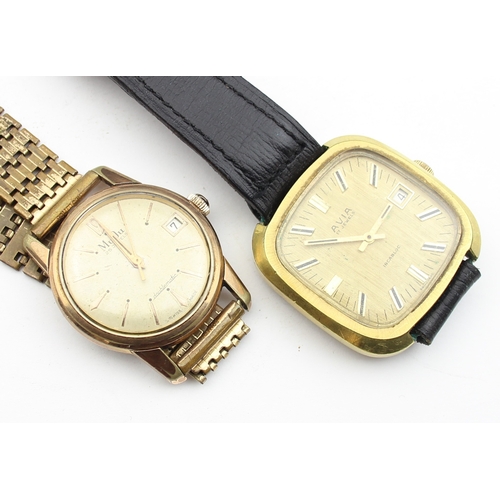 1339 - 2 vintage watches with gold plated cases, one with leather strap, one Avia and the other MuDu Double... 