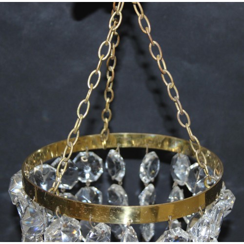 261 - Pair of vintage brass and drop crystal chandeliers, approx 15cm W x 21cm H