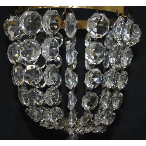 261 - Pair of vintage brass and drop crystal chandeliers, approx 15cm W x 21cm H