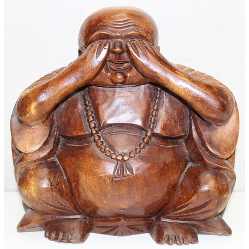 1582 - A set of 3 carved hardwood buddha figures, see no evil, hear no evil, speak no evil, carved wooden, ... 