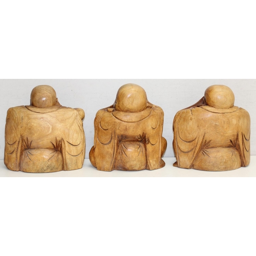 1582 - A set of 3 carved hardwood buddha figures, see no evil, hear no evil, speak no evil, carved wooden, ... 