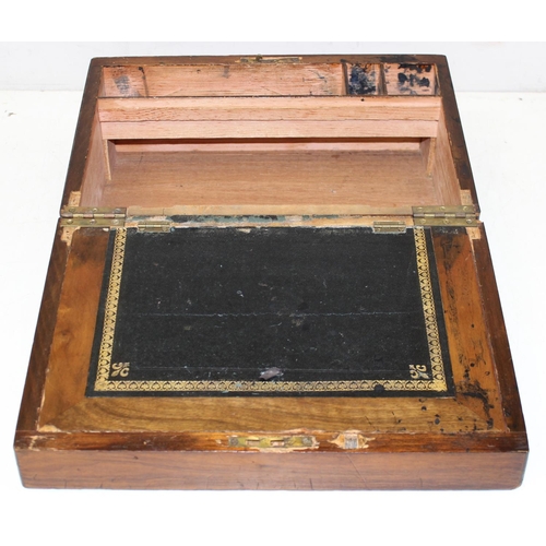 292 - 2 antique writing slopes and an Art Deco period oak fitted cutlery box, the largest approx 43cm wide... 