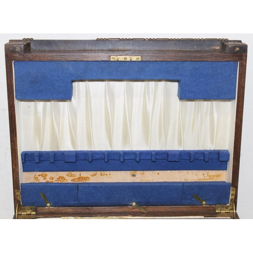 292 - 2 antique writing slopes and an Art Deco period oak fitted cutlery box, the largest approx 43cm wide... 