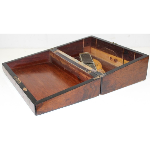 292 - 2 antique writing slopes and an Art Deco period oak fitted cutlery box, the largest approx 43cm wide... 