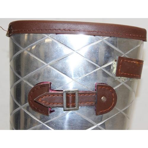 293 - A vintage style aluminium and leather umbrella holder formed as a Wellington boot, approx 45cm tall