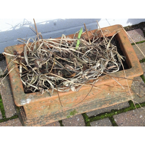 308 - An antique style oblong shaped terracotta garden trough planter, approx 47cm wide x 24cm deep x 21cm... 