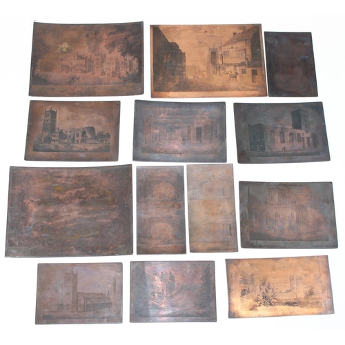 543 - A large qty of assorted antique copper engraving plates, mainly landscapes and buildings, to inc exa... 