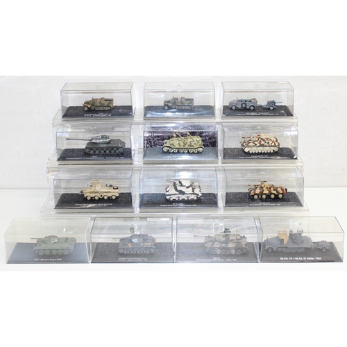 643 - Quantity of scale model WWII military vehicles to include Hummel self propelled howitzer, M3 Grant t... 