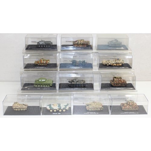 645 - Quantity of scale model WWII military vehicles to include Wirbelwind anti-aircraft tank, T-34 tank p... 