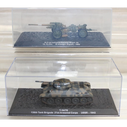 645 - Quantity of scale model WWII military vehicles to include Wirbelwind anti-aircraft tank, T-34 tank p... 