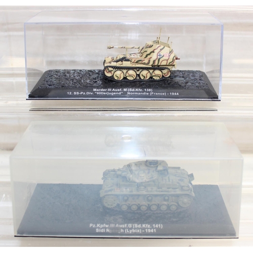 645 - Quantity of scale model WWII military vehicles to include Wirbelwind anti-aircraft tank, T-34 tank p... 