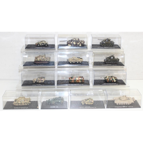 649 - Quantity of scale model WWII military vehicles to include M16 MGMC half-track, M4A3 Sherman tank plu... 