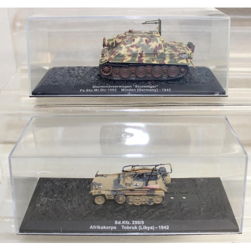 649 - Quantity of scale model WWII military vehicles to include M16 MGMC half-track, M4A3 Sherman tank plu... 