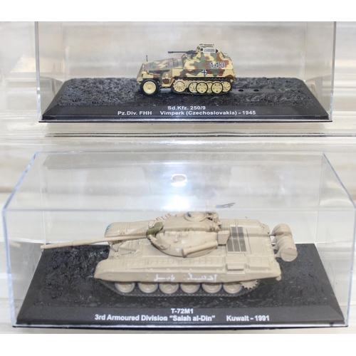 649 - Quantity of scale model WWII military vehicles to include M16 MGMC half-track, M4A3 Sherman tank plu... 