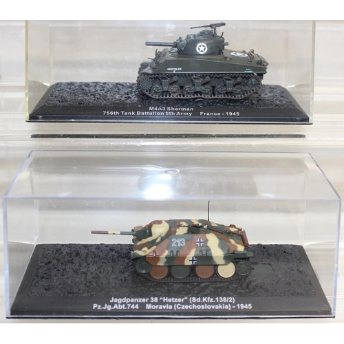 649 - Quantity of scale model WWII military vehicles to include M16 MGMC half-track, M4A3 Sherman tank plu... 